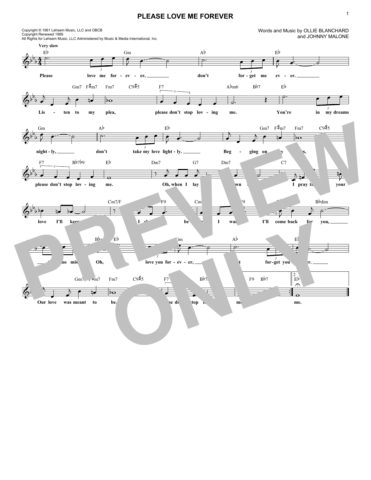 Bobby Vinton Please Love Me Forever sheet music notes and chords arranged for Lead Sheet / Fake Book