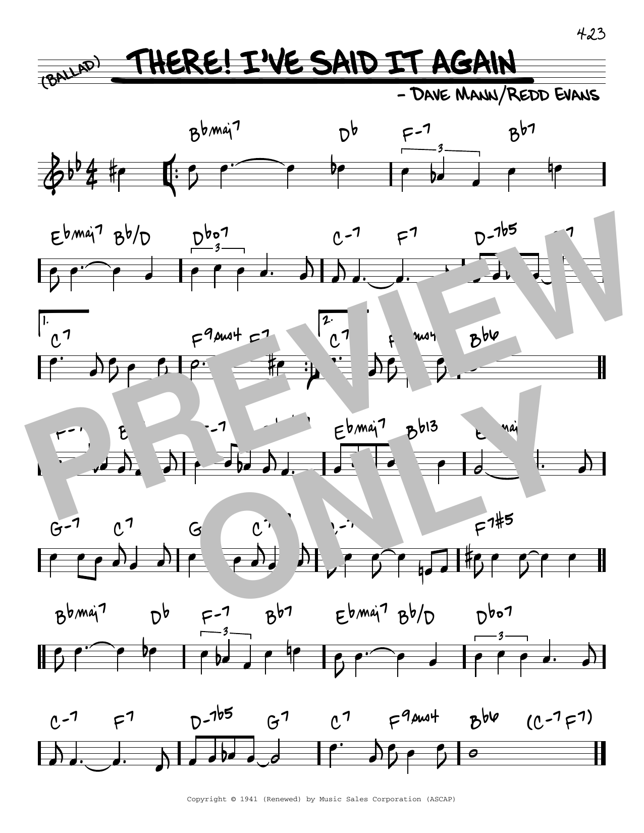 Bobby Vinton There! I've Said It Again sheet music notes and chords arranged for Real Book – Melody & Chords