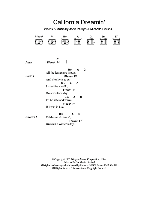 Bobby Womack California Dreamin' sheet music notes and chords arranged for Guitar Chords/Lyrics