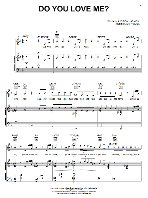 Bock & Harnick Do You Love Me? sheet music notes and chords arranged for Piano, Vocal & Guitar Chords (Right-Hand Melody)