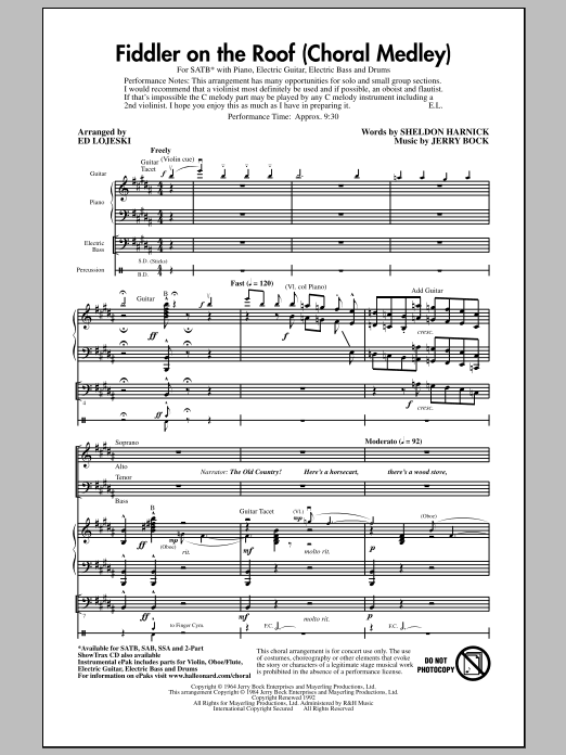 Bock & Harnick Fiddler On The Roof (Choral Medley) (arr. Ed Lojeski) sheet music notes and chords arranged for SSA Choir