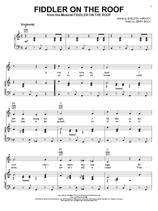 Bock & Harnick Fiddler On The Roof sheet music notes and chords arranged for Piano, Vocal & Guitar Chords (Right-Hand Melody)