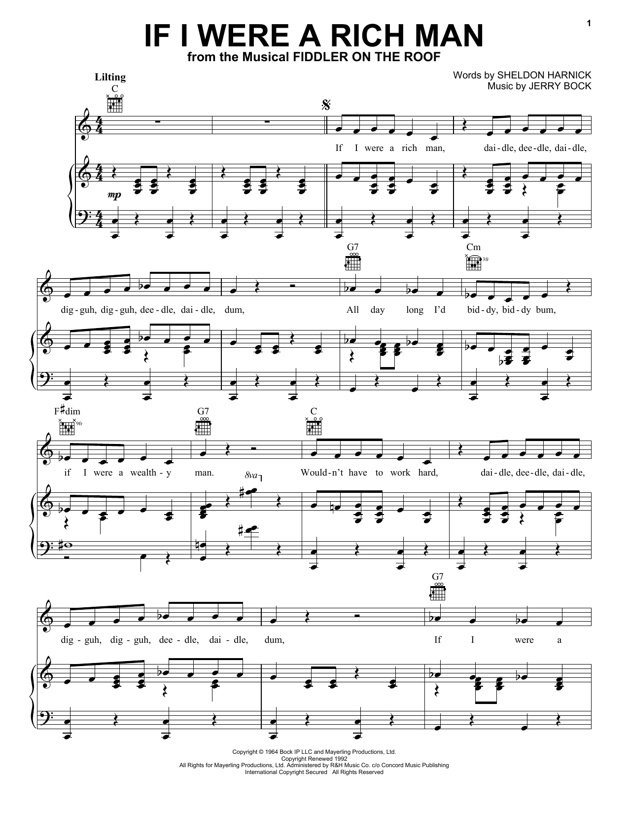 Bock & Harnick If I Were A Rich Man (from Fiddler On The Roof) sheet music notes and chords arranged for Flute Solo