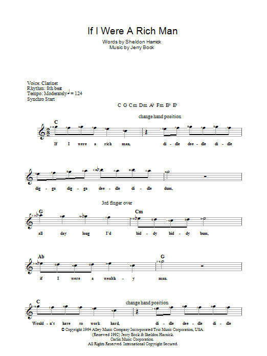 Bock & Harnick If I Were A Rich Man (from The Fiddler On The Roof) sheet music notes and chords arranged for Lead Sheet / Fake Book
