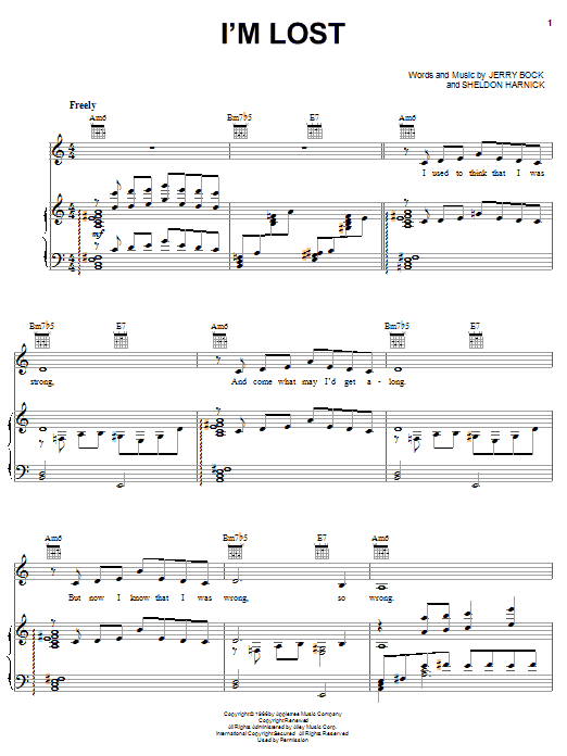 Bock & Harnick I'm Lost (from The Apple Tree) sheet music notes and chords arranged for Piano, Vocal & Guitar Chords (Right-Hand Melody)