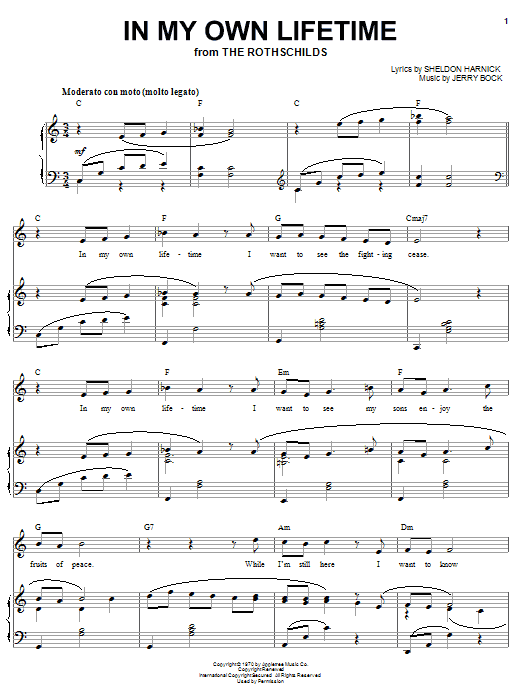 Bock & Harnick In My Own Lifetime sheet music notes and chords arranged for Piano, Vocal & Guitar Chords (Right-Hand Melody)