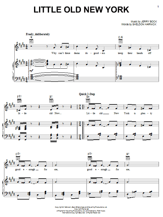 Bock & Harnick Little Old New York sheet music notes and chords arranged for Piano, Vocal & Guitar Chords (Right-Hand Melody)