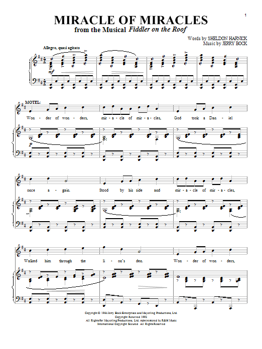 Bock & Harnick Miracle Of Miracles sheet music notes and chords arranged for Piano & Vocal