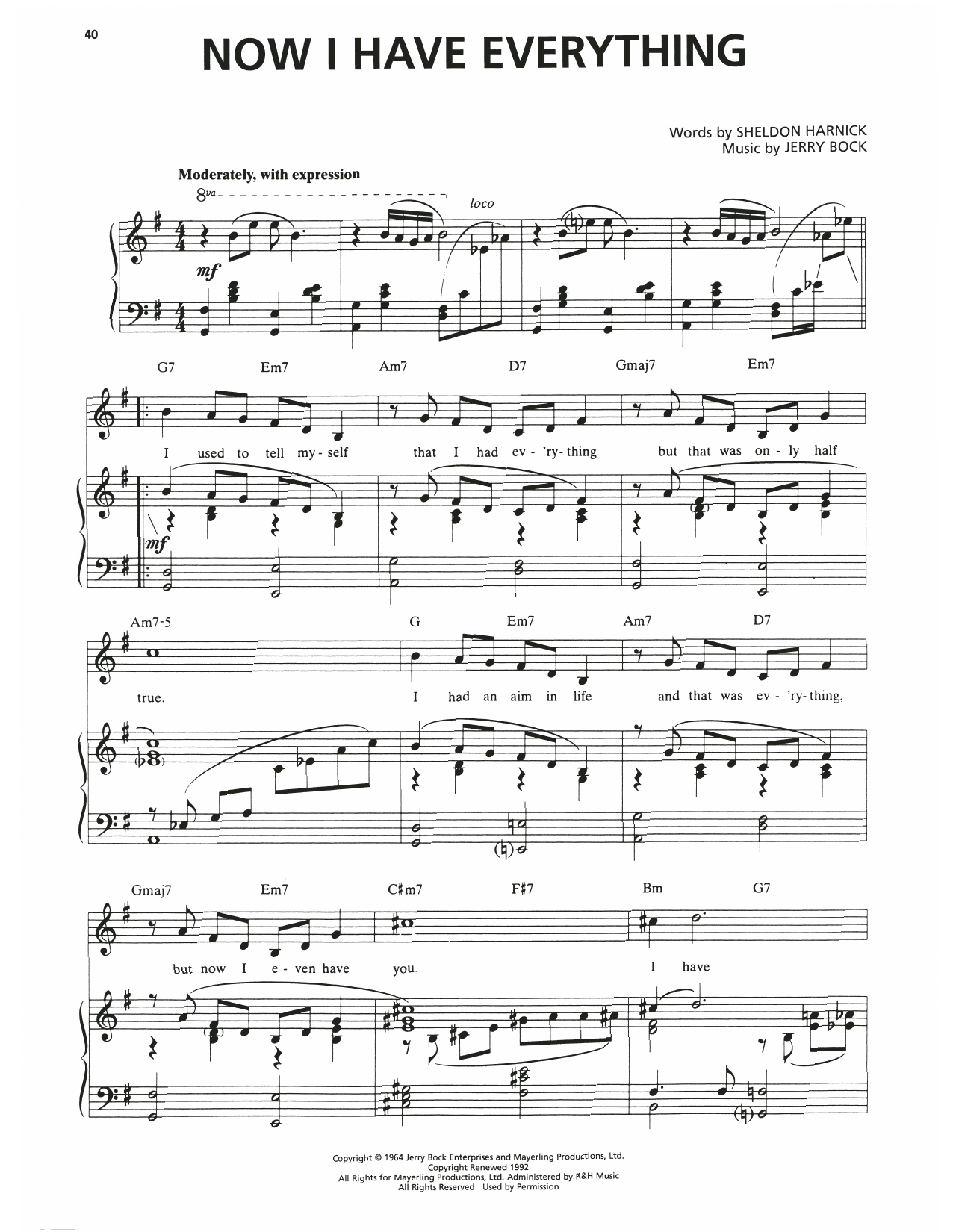Bock & Harnick Now I Have Everything (from Fiddler On The Roof) sheet music notes and chords arranged for Piano & Vocal