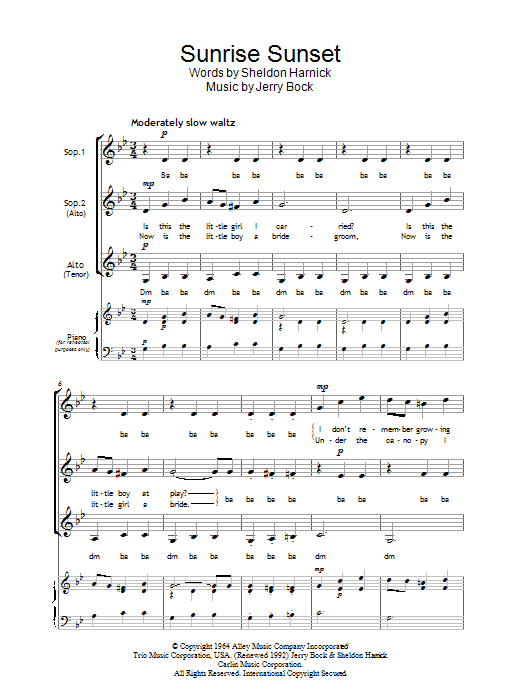 Bock & Harnick Sunrise, Sunset (from Fiddler On The Roof) sheet music notes and chords arranged for Lead Sheet / Fake Book