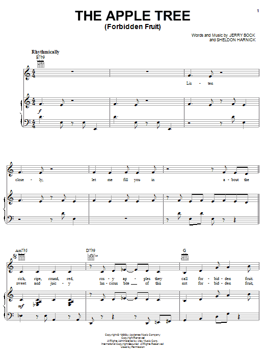 Bock & Harnick The Apple Tree (Forbidden Fruit) (from The Apple Tree) sheet music notes and chords arranged for Piano, Vocal & Guitar Chords (Right-Hand Melody)