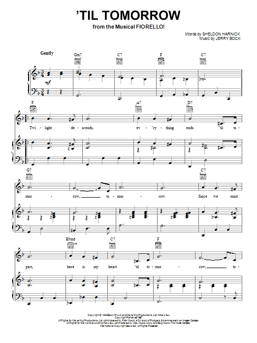 Bock & Harnick 'Til Tomorrow sheet music notes and chords arranged for Piano, Vocal & Guitar Chords