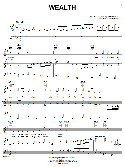 Bock & Harnick Wealth (from The Apple Tree) sheet music notes and chords arranged for Piano, Vocal & Guitar Chords (Right-Hand Melody)