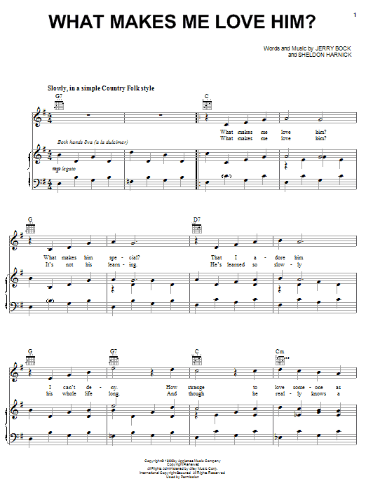 Bock & Harnick What Makes Me Love Him? (from The Apple Tree) sheet music notes and chords arranged for Piano, Vocal & Guitar Chords (Right-Hand Melody)