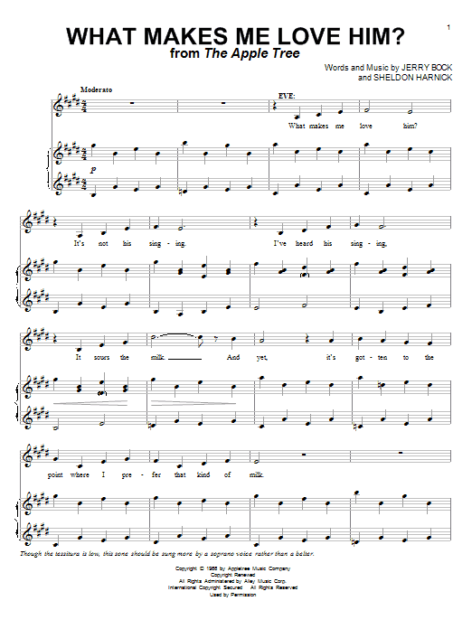 Bock & Harnick What Makes Me Love Him? sheet music notes and chords arranged for Piano & Vocal