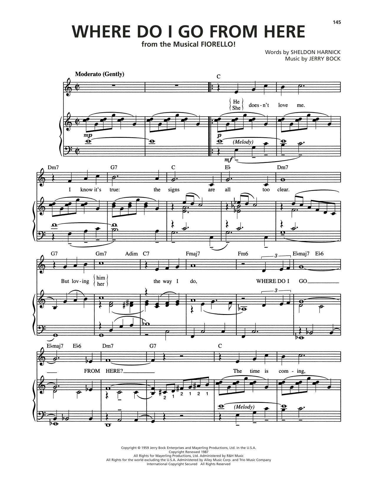 Bock & Harnick Where Do I Go From Here (from Fiorello) sheet music notes and chords arranged for Piano, Vocal & Guitar Chords (Right-Hand Melody)