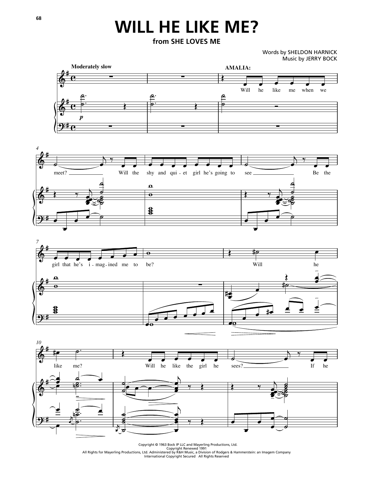 Bock & Harnick Will He Like Me? (from She Loves Me) sheet music notes and chords arranged for Piano, Vocal & Guitar Chords (Right-Hand Melody)