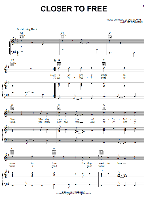 BoDeans Closer To Free sheet music notes and chords arranged for Lead Sheet / Fake Book
