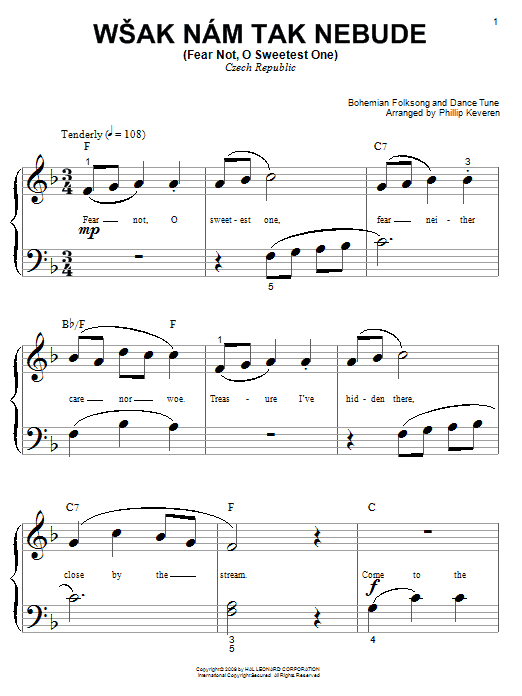 Bohemian Folksong & Dance Tune Wsak Nam Tak Nebude (Fear Not, O Sweetest One) (arr. Phillip Keveren) sheet music notes and chords arranged for Big Note Piano
