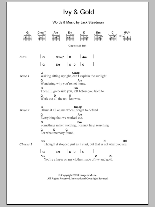 Bombay Bicycle Club Ivy & Gold sheet music notes and chords arranged for Guitar Chords/Lyrics
