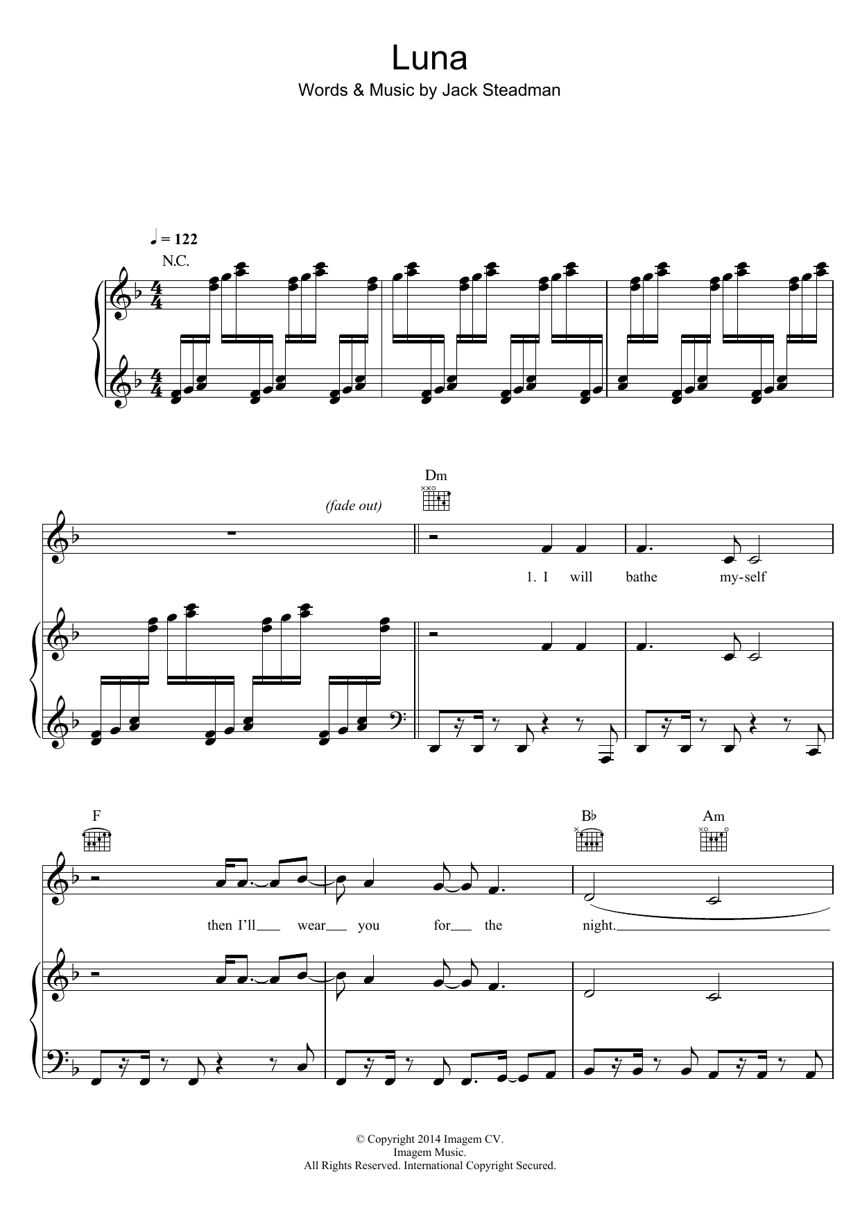 Bombay Bicycle Club Luna sheet music notes and chords arranged for Piano, Vocal & Guitar Chords