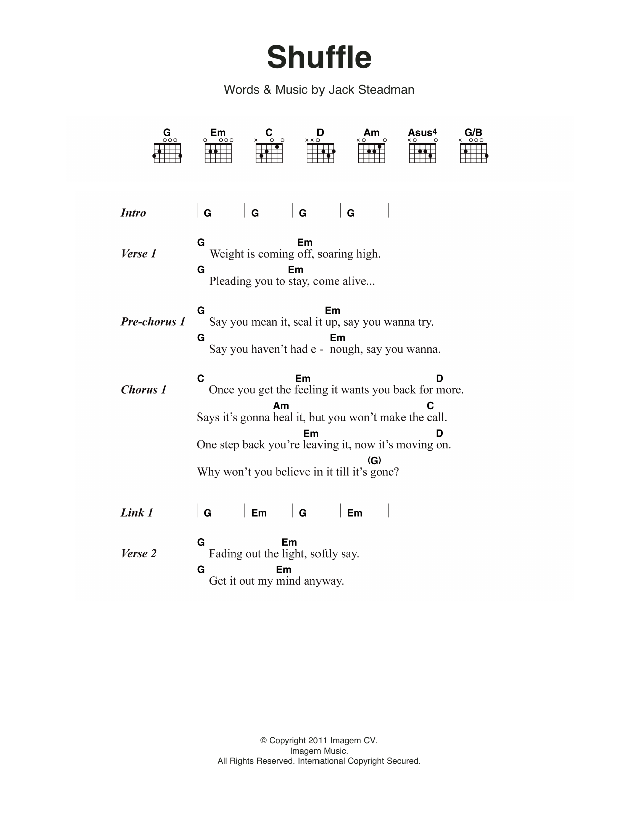 Bombay Bicycle Club Shuffle sheet music notes and chords arranged for Guitar Chords/Lyrics