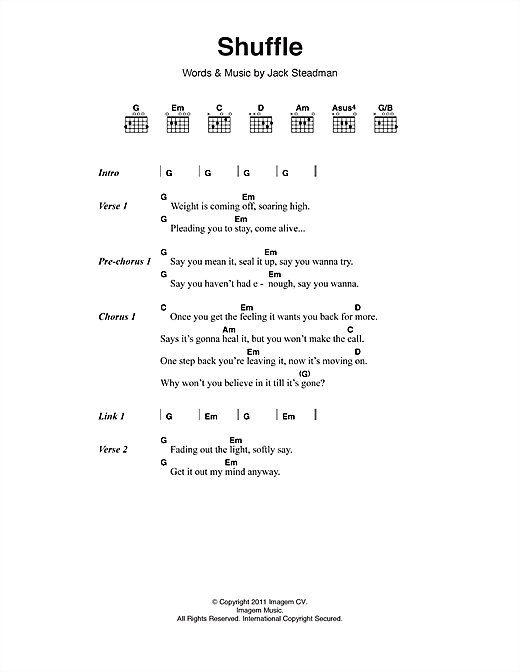 Bombay Bicycle Club Shuffle sheet music notes and chords arranged for Guitar Chords/Lyrics