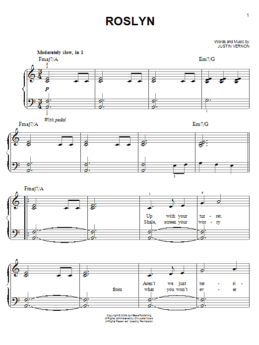 Bon Iver & St. Vincent Rosyln sheet music notes and chords arranged for Easy Piano