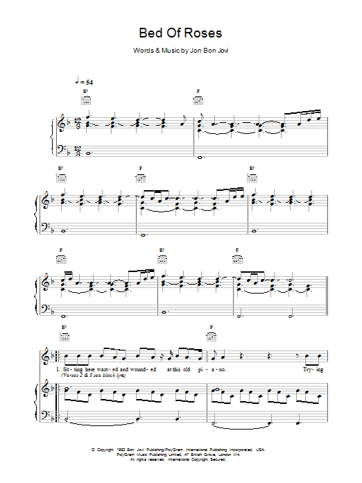 Bon Jovi Bed Of Roses sheet music notes and chords arranged for Guitar Chords/Lyrics