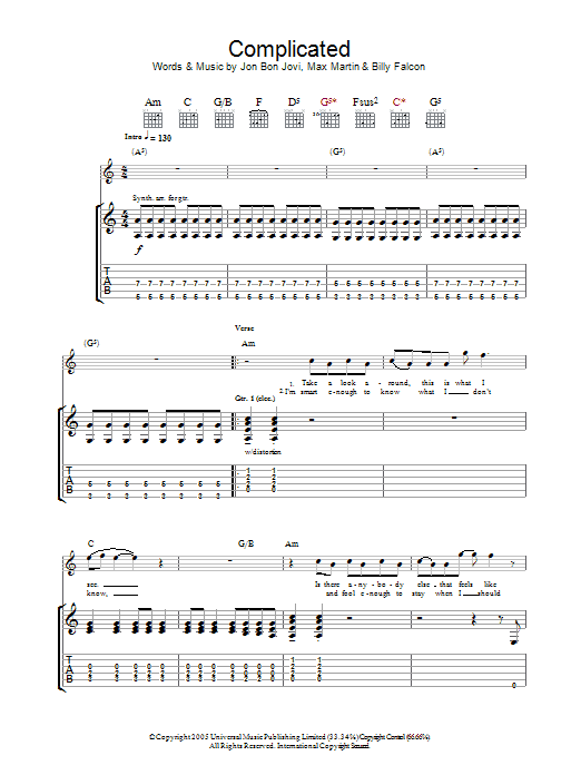 Bon Jovi Complicated sheet music notes and chords arranged for Piano, Vocal & Guitar Chords (Right-Hand Melody)