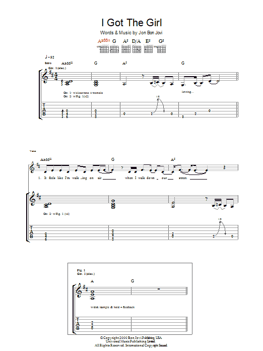 Bon Jovi I Got The Girl sheet music notes and chords arranged for Guitar Tab