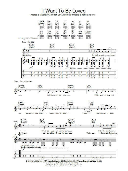 Bon Jovi I Want To Be Loved sheet music notes and chords arranged for Guitar Tab