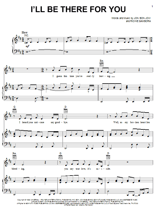 Bon Jovi I'll Be There For You sheet music notes and chords arranged for Guitar Chords/Lyrics