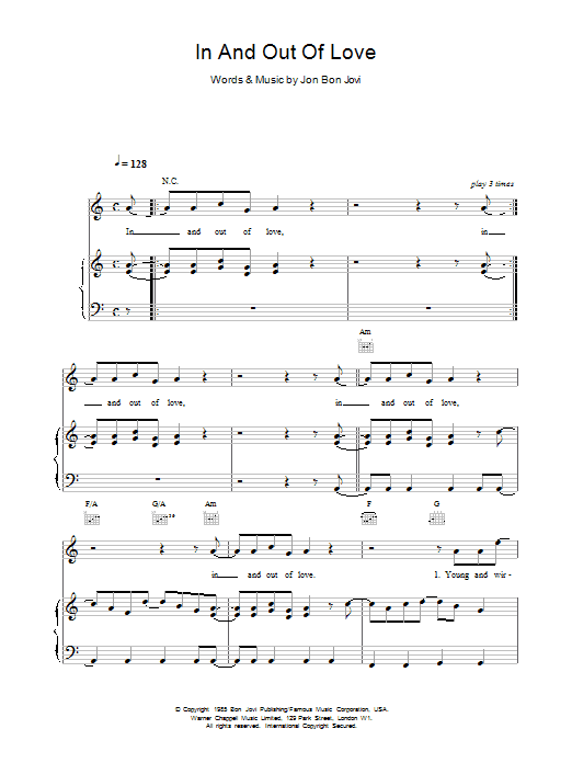Bon Jovi In And Out Of Love sheet music notes and chords arranged for Guitar Tab (Single Guitar)