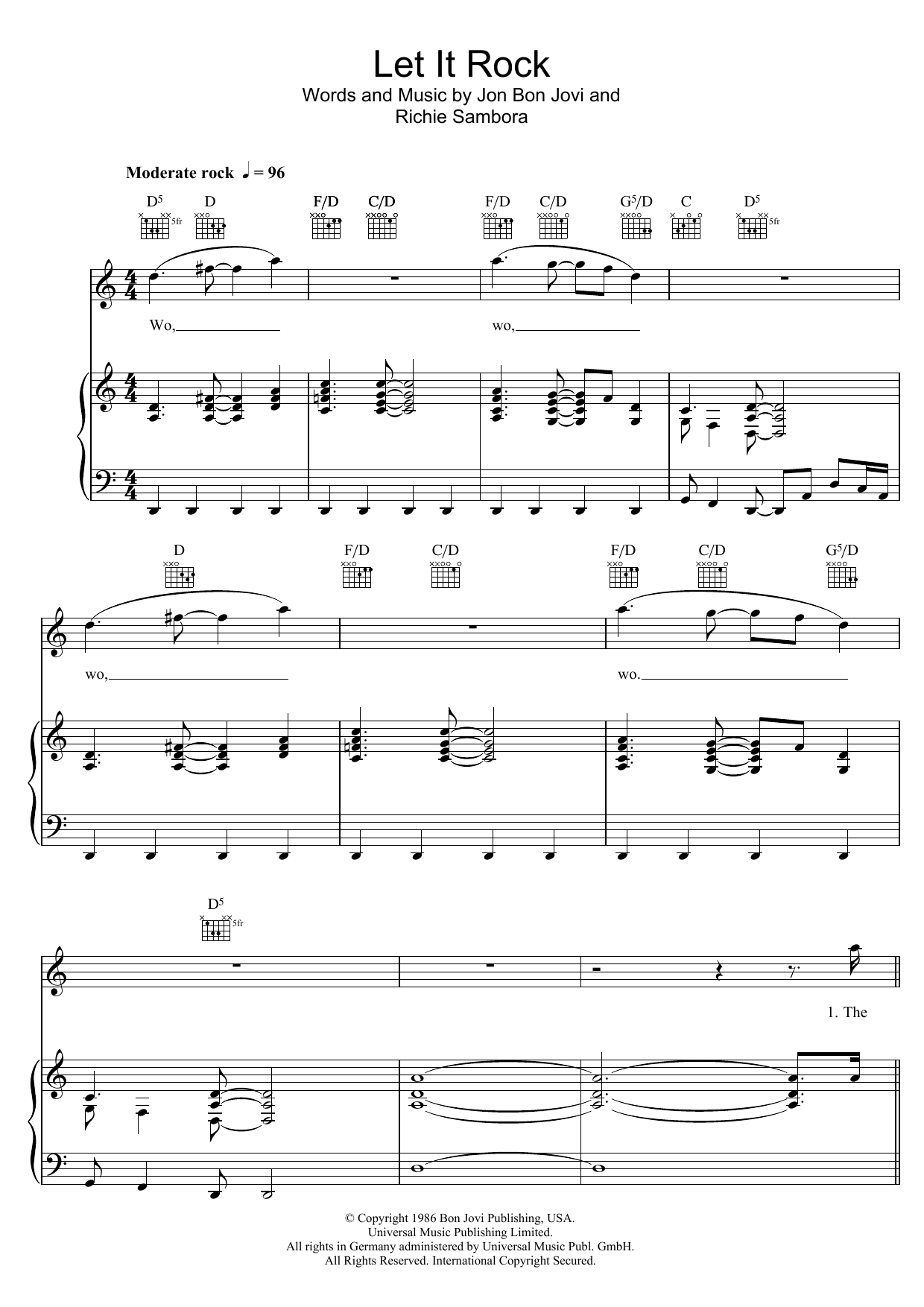 Bon Jovi Let It Rock sheet music notes and chords arranged for Guitar Chords/Lyrics