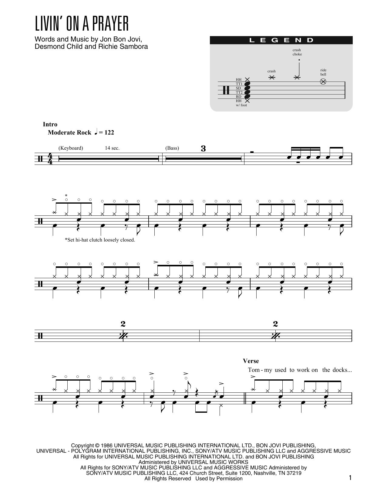 Bon Jovi Livin' On A Prayer (arr. Kennan Wylie) sheet music notes and chords arranged for Drum Chart