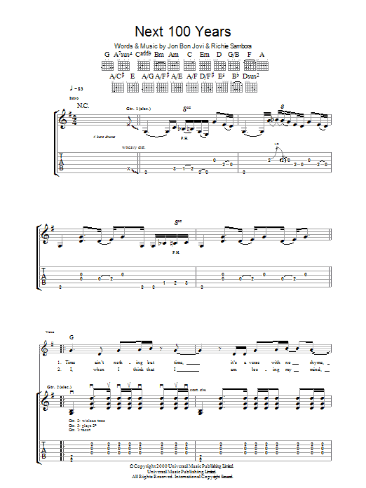 Bon Jovi Next 100 Years sheet music notes and chords arranged for Guitar Tab