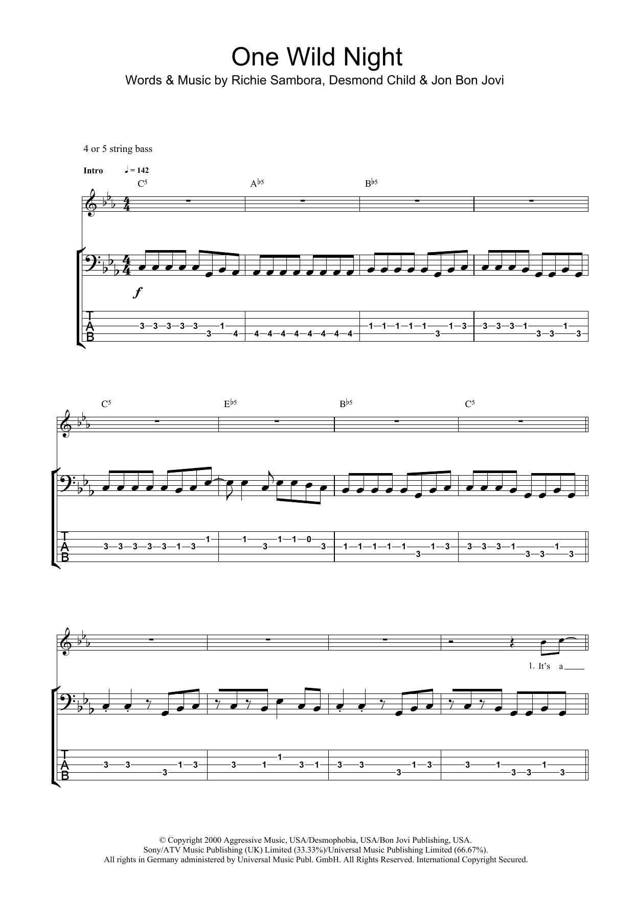 Bon Jovi One Wild Night sheet music notes and chords arranged for Guitar Chords/Lyrics