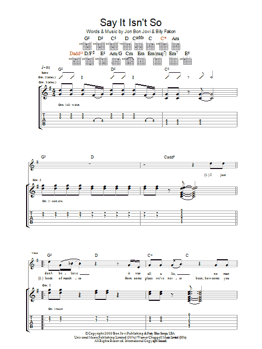 Bon Jovi Say It Isn't So sheet music notes and chords arranged for Piano, Vocal & Guitar Chords (Right-Hand Melody)