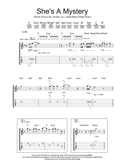 Bon Jovi She's A Mystery sheet music notes and chords arranged for Guitar Tab