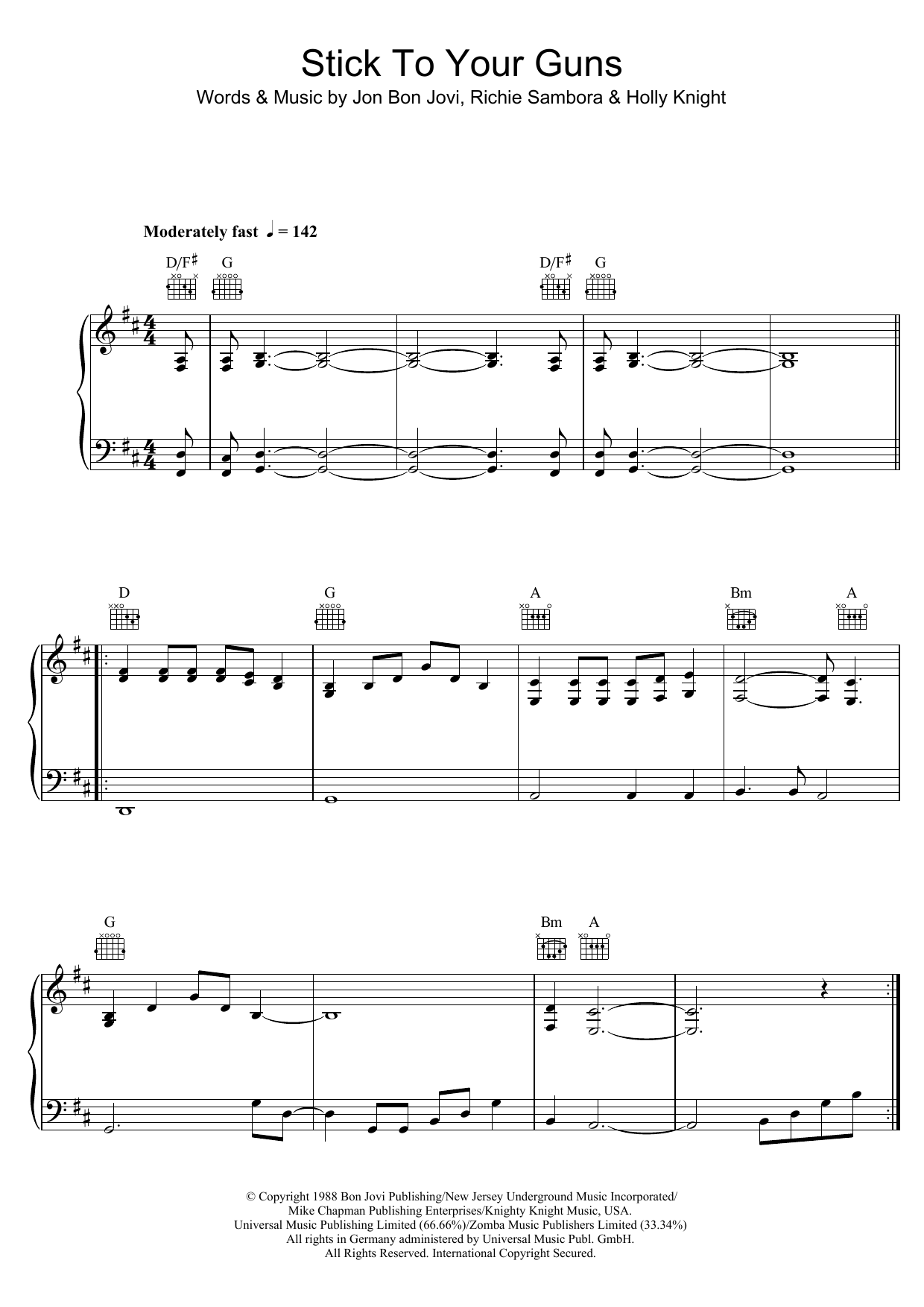 Bon Jovi Stick To Your Guns sheet music notes and chords arranged for Piano, Vocal & Guitar Chords