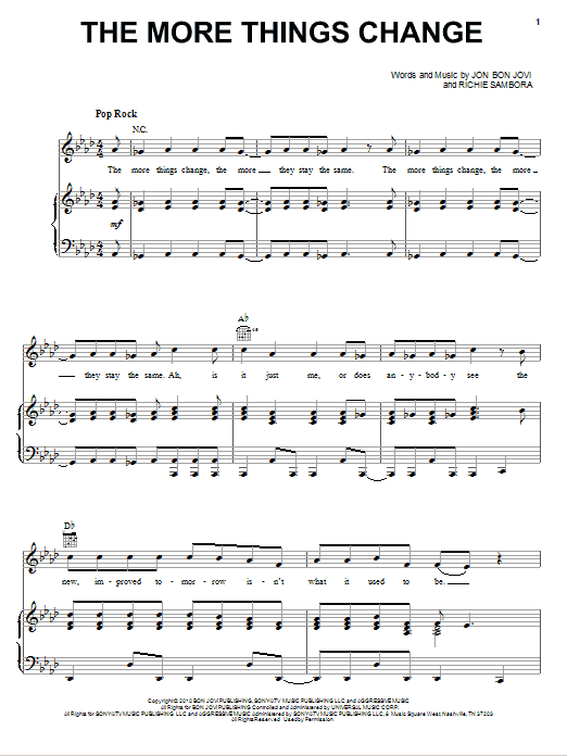 Bon Jovi The More Things Change sheet music notes and chords arranged for Piano, Vocal & Guitar Chords (Right-Hand Melody)