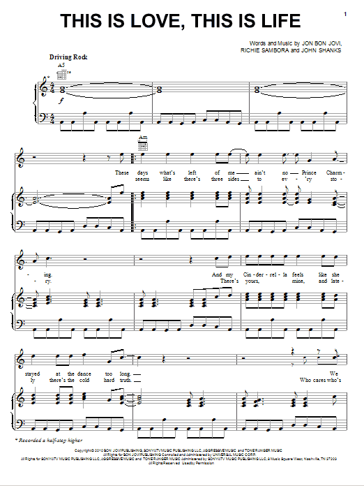 Bon Jovi This Is Love, This Is Life sheet music notes and chords arranged for Piano, Vocal & Guitar Chords (Right-Hand Melody)