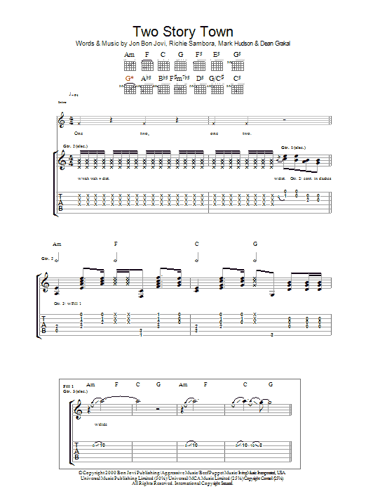 Bon Jovi Two Story Town sheet music notes and chords arranged for Guitar Tab