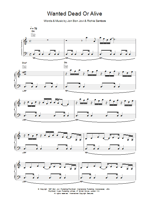 Bon Jovi Wanted Dead Or Alive sheet music notes and chords arranged for Guitar Chords/Lyrics