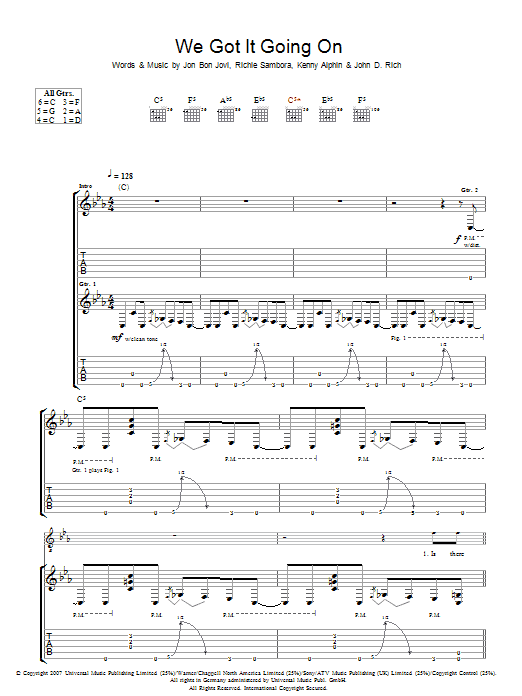 Bon Jovi We Got It Going On sheet music notes and chords arranged for Piano, Vocal & Guitar Chords (Right-Hand Melody)