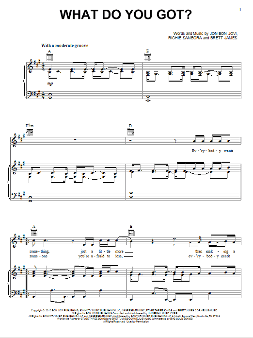 Bon Jovi What Do You Got? sheet music notes and chords arranged for Piano, Vocal & Guitar Chords (Right-Hand Melody)