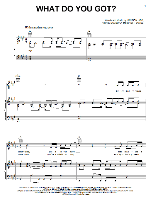 Bon Jovi What Do You Got? sheet music notes and chords arranged for Guitar Tab