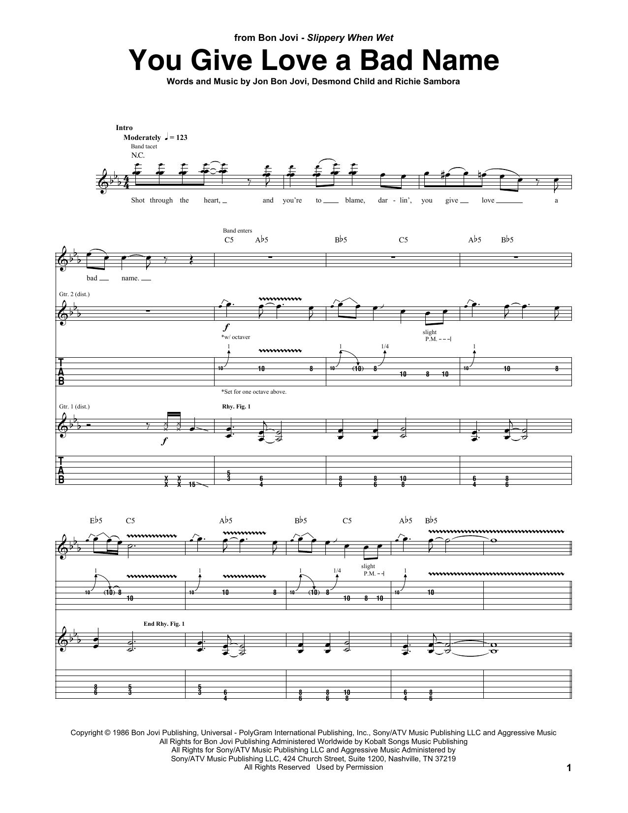 Bon Jovi You Give Love A Bad Name sheet music notes and chords arranged for Guitar Tab