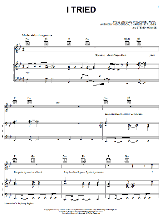Bone Thugs-N-Harmony featuring Akon I Tried sheet music notes and chords arranged for Piano, Vocal & Guitar Chords (Right-Hand Melody)